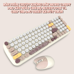 Bàn phím và chuột không dây CANDY PRO kết nối Bluetooth và USB 2.4G thiết kế 100 phím nút tròn màu sắc nữ tính dễ thương