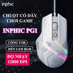 Chuột chuyên game có dây INPHIC PG1 thiết kế công thái học có đèn led RGB 16.8 triệu màu với độ nhạy lên đến 12800DPI