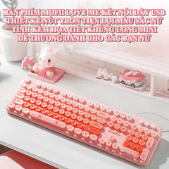 Bàn phím vi tính MOFII LOVE ME kết nối bằng dây cổng USB thiết kế nút tròn độc đáo với màu sắc nữ tính và họa tiết dễ thương