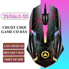 Chuột chơi game YINDIAO G6 kết nối có dây cổng USB thiết kế họa tiết kim cương có đèn led 7 màu cực đẹp