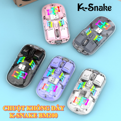 Chuột không dây K-SNAKE BM200 kết nối BLUETOOTH và USB 2.4G thiết kế trong suốt siêu mỏng với đèn led RGB cực đẹp