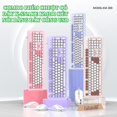 Bộ bàn phím và chuột K-SNAKE KM200 kết nối bằng dây cổng USB thiết kế nút tròn fullsize 104 phím đa dạng màu sắc