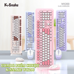 Bộ bàn phím và chuột không dây K-SNAKE WK200 kết nối bằng USB 2.4G với thiết kế phím fullsize 104 phím đa dạng màu sắc