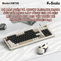 Bộ bàn phím và chuột chơi game có dây K-SNAKE KM700 với 101 phím giả cơ phối màu hiện đại kèm theo đèn led 7 màu chớp nháy dành cho game thủ