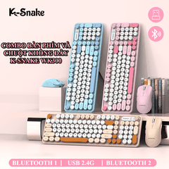 Combo bàn phím và chuột không dây K-SNAKE WK300 thiết kế nút tròn kết nối USB 2.4G và Bluetooth với nhiều màu sắc phối màu hiện đại thời trang