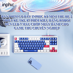 Bàn phím có dây INPHIC K9MINI thế hệ 2 thiết kế TKL 87 phím kiểu dáng robot đèn led 7 màu chớp nháy dành cho game thủ