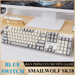 Bàn phím cơ có dây SMAILWOLF SK18 sử dụng Blue Switch với thiết kế phím fullsize 104 phím phối màu hiện đại kèm theo đèn led 7 màu cực đẹp