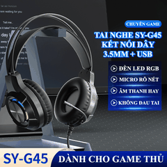Tai nghe chơi game SY-G45 kết nối bằng dây cổng 3.5mm + USB có đèn led RGB tự động đổi màu cực đẹp dành cho game thủ