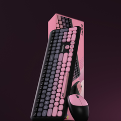 Combo bàn phím và chuột không dây 666 ĐEN HỒNG thiết kế hiện đại đa dạng màu sắc kết nối bằng chip USB 2.4GHz