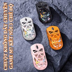 Chuột không dây chơi game M7 kết nối 3 chế độ BT - 2.4G - Dây Type-C với thiết kế trong suốt kèm theo đèn led RGB cực đẹp