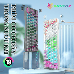 Bàn phím cơ CÓ DÂY chuyên game XUNFOX K30 thiết kế minisize 61 phím nhỏ gọn với vỏ ngoài trong suốt xuyên thấu đèn led cực đẹp
