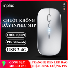 Chuột không dây INPHIC M1P kết nối bằng chip USB 2.4G sử dụng pin sạc tiện lợi có đèn led báo hiệu dung lượng pin