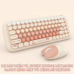 Bàn phím và chuột không dây CANDY GẤU kết nối KHÔNG DÂY họa tiết gấu dễ thương đa dạng màu sắc