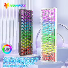 Bàn phím cơ không dây chuyên game XUNFOX K30PRO thiết kế trong suốt mới lạ kết nối 3 chế độ với 20 chế độ đèn led RGB 16.8 triệu màu cực đẹp
