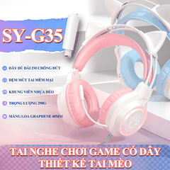 Tai nghe chơi game có dây SY-G35 thiết kế tai mèo dễ thương trang bị đèn led RGB cực đẹp dành cho các nữ game thủ