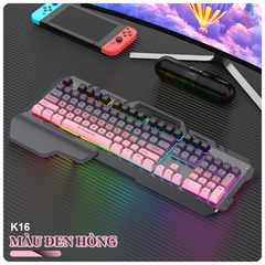 Bàn phím giả cơ chuyên game K-SNAKE K16 PHỐI MÀU MỚI đèn led 7 màu chớp nháy kèm khay đựng điện thoại