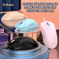 Chuột có dây chơi game K-SNAKE M3 thiết kế công thái học vừa lòng bàn tay kết nối bằng dây USB với độ nhạy lên đến 3600DPI