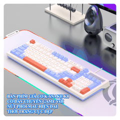 Bàn phím giả cơ có dây K-SNAKE K8 thiết kế mini size 98 phím với màu sắc phối màu mới lạ kèm theo đèn led 7 màu chớp nháy cực đẹp dành cho game thủ