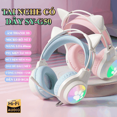 Tai nghe chơi game có dây SY-G50 thiết kế tai mèo dễ thương có đèn led RGB tự động đổi màu cực đẹp