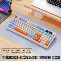Bàn Phím Không Dây Bluetooth FREEWOLF M96 Có LED 2 Chế Độ Kết Nối Cho Máy Tính, Laptop Tích Hợp Màn Hình, Núm Xoay