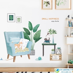 Decal dán tường Chậu cây và mèo trên sofa