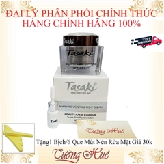 Kem Tasaki Dưỡng Trắng Da & Phục Hồi Nano Diamond Night Cream - 25g - Bạc ( Tặng 1 Bịch/6 Que Mút Rửa Mặt )