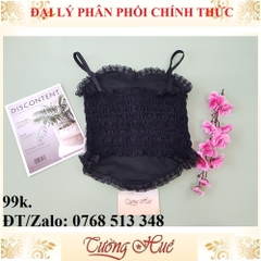 Áo bra 2 dây ren hoa viền bèo đính ngọc trai.