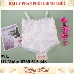 Áo bra 2 dây ren hoa viền bèo đính ngọc trai.