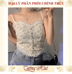 Áo bra 2 dây ren hoa viền bèo đính ngọc trai.