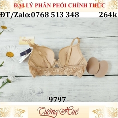 Áo lót nữ Tuky 9797 ren cài trước mút vừa, đệm tháo rời.