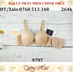 Áo lót nữ Tuky 9797 ren cài trước mút vừa, đệm tháo rời.