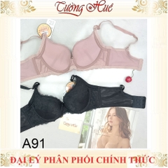 Áo lót nữ Lamagie A91 Có Gọng Ren Phối Lưới Mút Vừa 2cm Bảng Lưng To