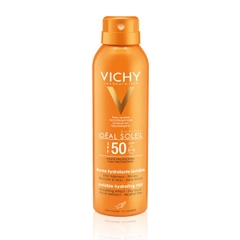 VICHY IDEAL SOLEIL INVISIBLE HYDRATING MIST SPF 50 UVA+UVB 200ML. CHAI XỊT CHỐNG NẮNG DẠNG PHUN SƯƠNG LÂU TRÔI SPF 50 CHỐNG TIA UVA + UVB.