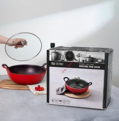 Chảo gang OCENO sâu lòng kèm vung kính size 25