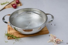 Chảo inox thêu nổi embrossed Silver Crown Kaiyo 2 tay cầm size 28