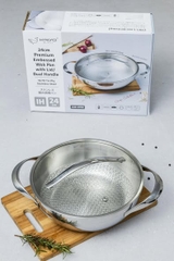 Chảo inox thêu nổi embrossed Silver Crown Kaiyo  2 tay cầm size 24