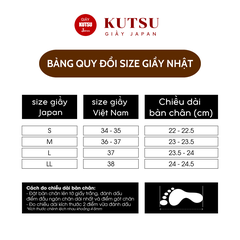 BẢNG QUY ĐỔI SIZE GIẦY KUTSU JAPAN