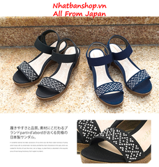 SANDALS của Partir d'abord 【送料無料】日本製 サンダル partir d'abord 美脚 サンダル レディース 歩きやすい 旅行 大きいサイズ ストラップサンダル ヒール ウェッジソール おしゃれ 履きやすい 痛くない 疲れにくい 脱げない コンフォート 夏 キラキラ ラインストーン ブラック 黒 ネイビー 92593