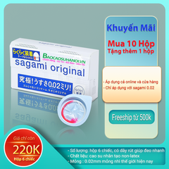 Bao Cao Su Sagami Original 0.02 Quick Màu Xanh Có Dây Rút Đeo Nhanh Hộp 6 Chiếc