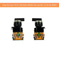 Công Tắc Xoay 3 Vị Trí LA38 22mm 440VAC-10A Loại Giữ, Có Tai Vặn