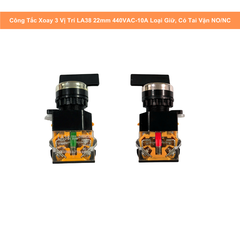 Công Tắc Xoay 3 Vị Trí LA38 22mm 440VAC-10A Loại Giữ, Có Tai Vặn