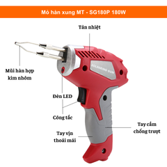 Mỏ hàn thiếc, mỏ hàn xung MT-SG180P 180W tặng kèm mỡ hàn và đầu mỏ hàn