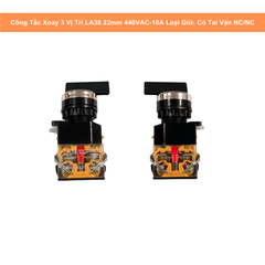Công Tắc Xoay 3 Vị Trí LA38 22mm 440VAC-10A Loại Giữ, Có Tai Vặn