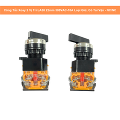Công Tắc Xoay 2 Vị Trí LA38 22mm 380VAC-10A Loại Giữ, Có Tai Vặn