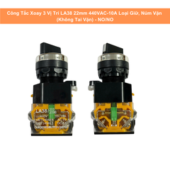 Công Tắc Xoay 3 Vị Trí LA38 22mm 440VAC-10A Loại Giữ, Núm Vặn ( Không Tai Vặn)