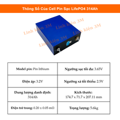 Pin lưu trữ điện mặt trời, Pin Lithium 314Ah 3.2V – Dòng Sạc Cao, An Toàn, Chống Cháy Nổ