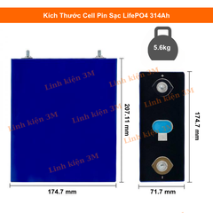 Pin lưu trữ điện mặt trời, Pin Lithium 314Ah 3.2V – Dòng Sạc Cao, An Toàn, Chống Cháy Nổ