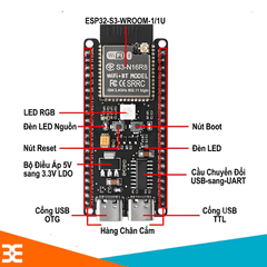 Mạch Phát Triển ESP32-S3-DevKitC-1 N16R8  Module Wifi, BLE có chân cắm ăng ten IPEX/u.FL