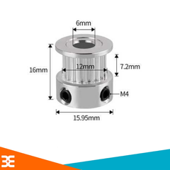 Pulley GT2 - Puly 20 [răng] - Lỗ lắp trục phi 6 [mm] cỡ đai rộng 6mm