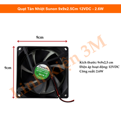 Quạt Tản Nhiệt Sunon 9x9x2.5Cm 12VDC - 2.6W